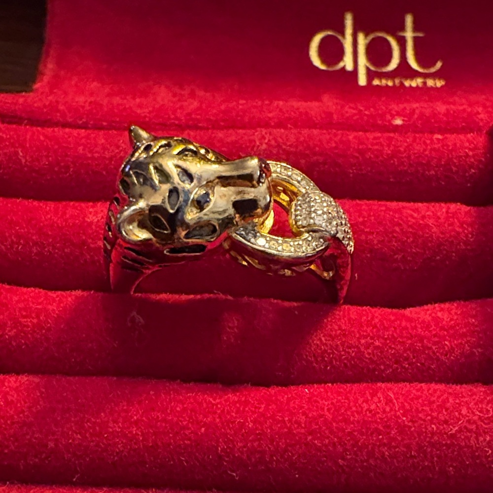 DPT Two-Tone Leopard Head Ring with Pavé Accents - Gold & Silver